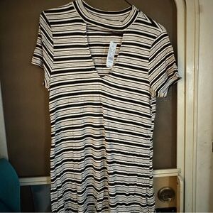 La Hearts Black and White Striped V-Neck Dress